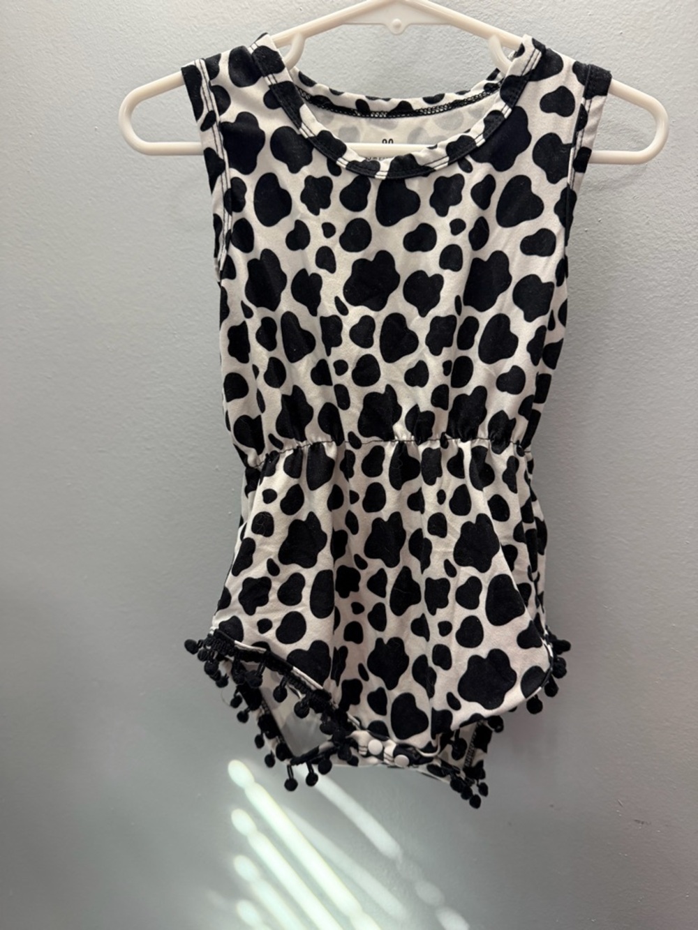 Kids Black and White Cow Print Romper